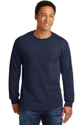 Gildan® Ultra Cotton® 100% US Cotton Long Sleeve T-Shirt with Pocket - Navy - S